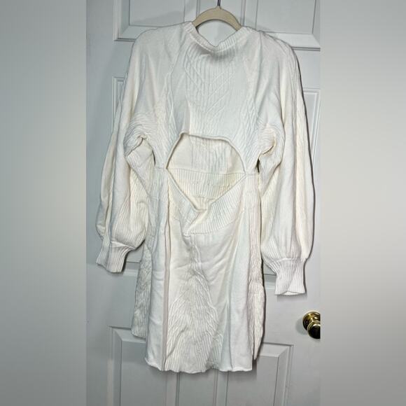 Free People Ruffled Cut Out Drawstring Waist Cable Knit Pouf Sleeve dress - G30 - Picture 3 of 4